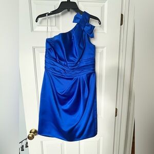 David’s Bridal Silk Royal Blue One Shoulder Size 8 Dress